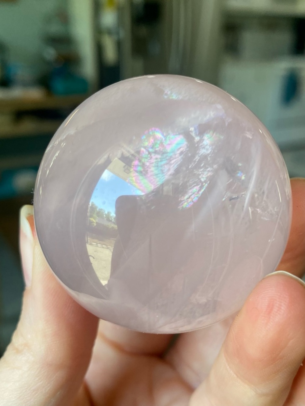 Rose Quartz Crystal Sphere with Starflash - Picture 6 of 12